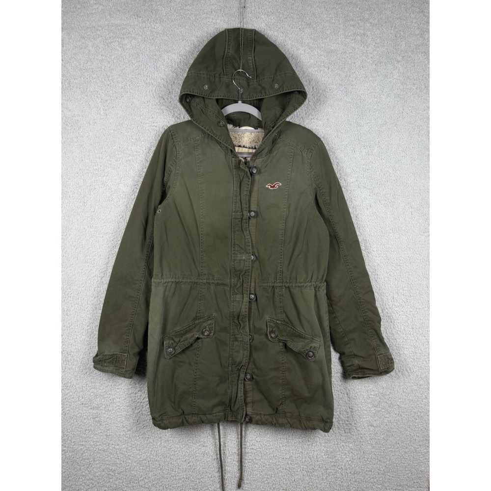 Vintage Hollister Jacket Womens Size L Green Faux Fur Sherpa Bella Swan Y2K